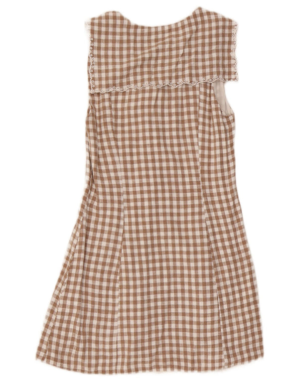 Zara Dame Ærmeløs Shift Dress UK 10 Small Brown Gingham Viscose