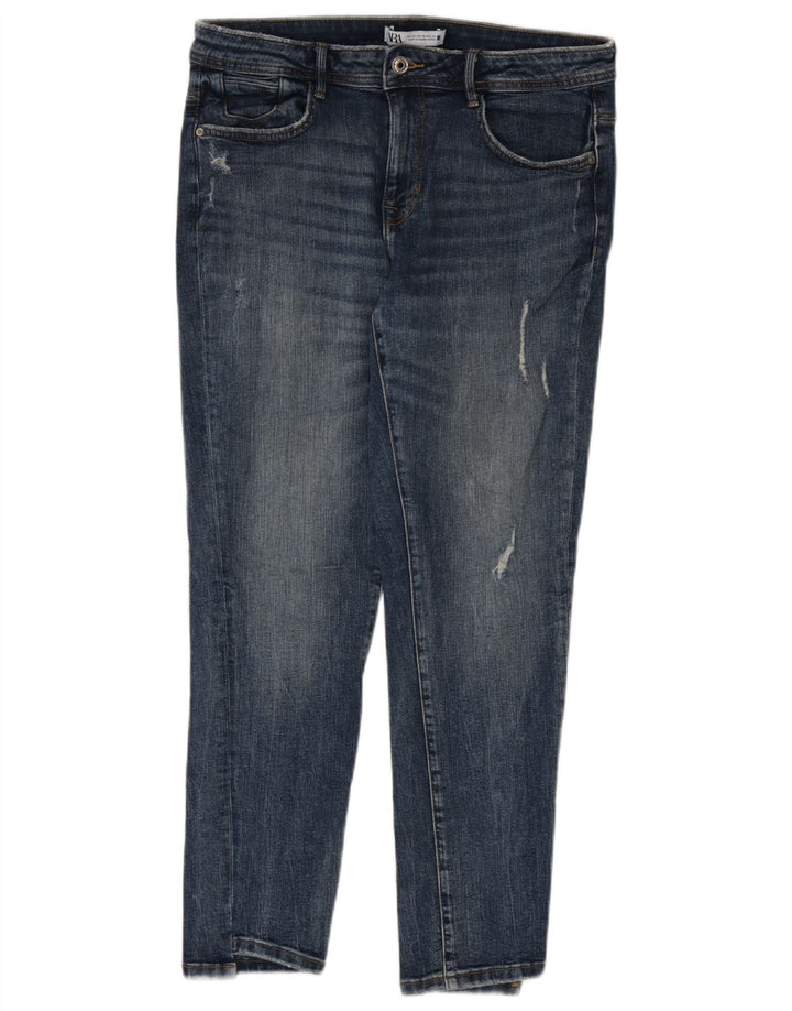Zara Dame Distressed Slim Jeans EU 42 Large W32 L27 Blå