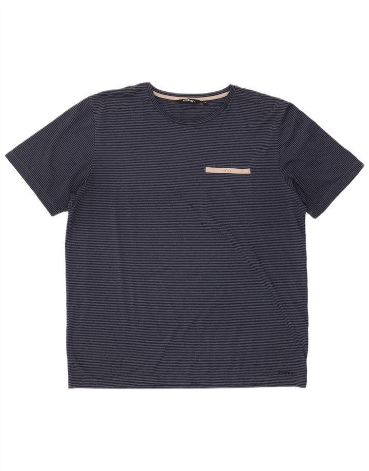 Rohan Herre T-shirt Top Stor marineblå stribet polyester