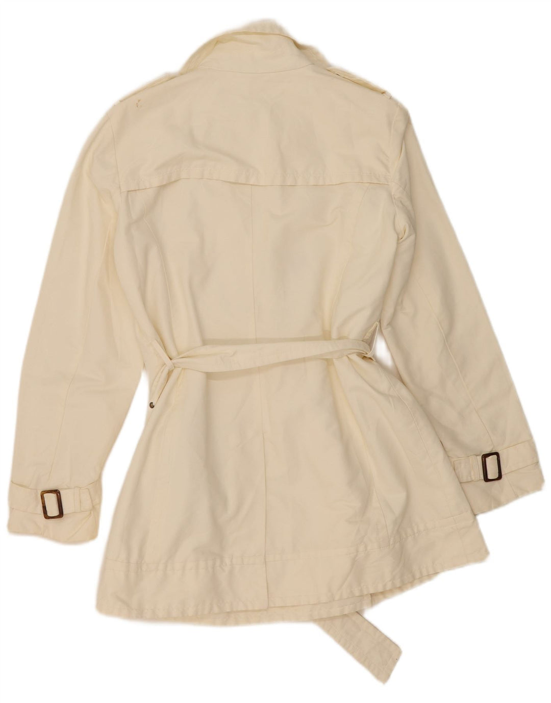 Zara Dame Dobbeltradet Trench Coat UK 14 Large Off White Bomuld