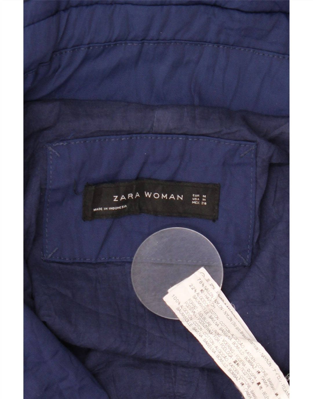 Zara Dame Hooded Parka Jacket UK 14 Medium Navy Blue Nylon