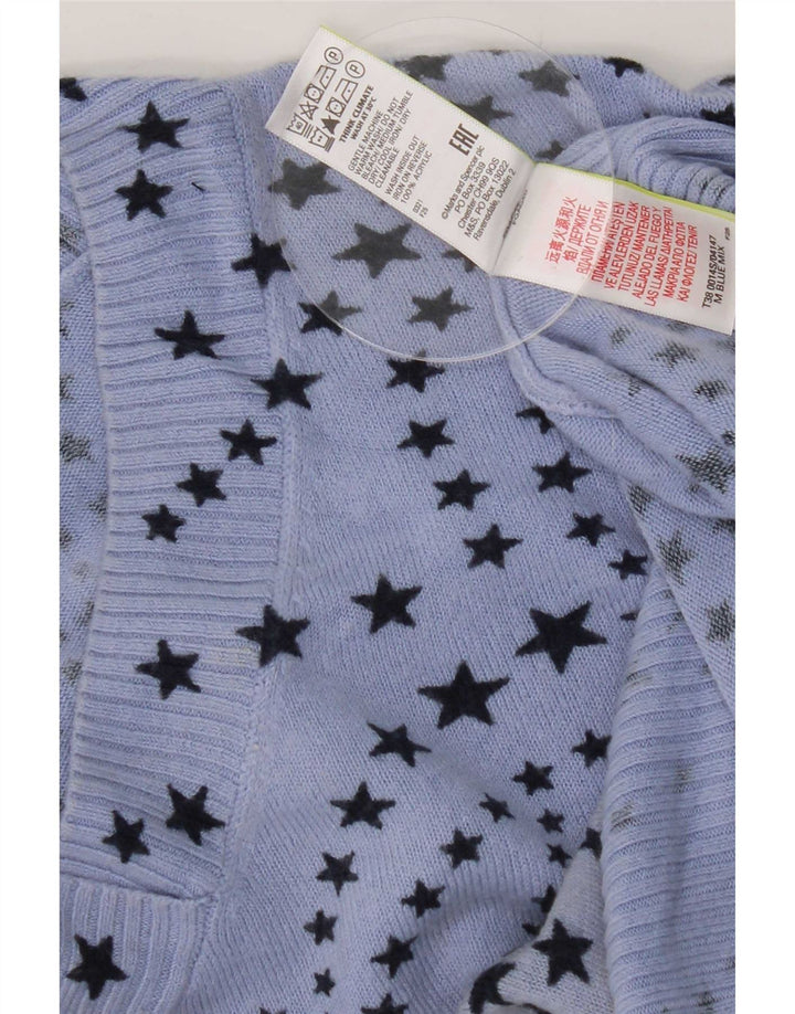 Marks & Spencer Dame abstrakt mønster V-hals sweater UK 18 XL Blå