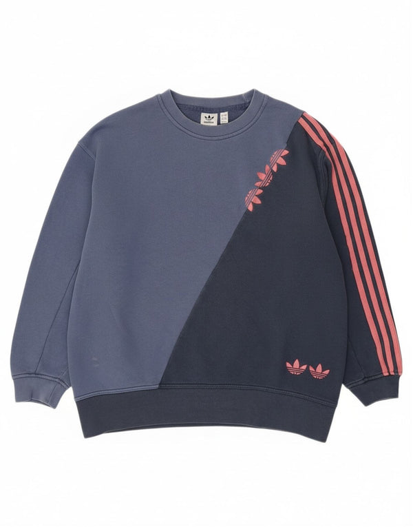 Adidas Dame Grafisk Sweatshirt Jumper UK 8 Small Navy Blue Colourblock