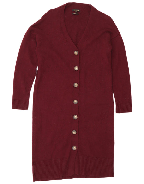 Massimo Dutti Dame Longline Cardigan Sweater UK 14 Medium Burgundy