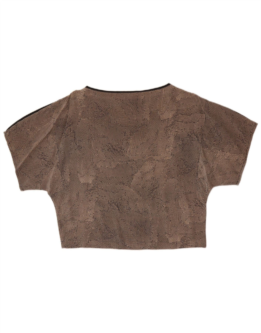 Vintage Dame Crop Bluse Top UK 14 Medium Brown Spotted Silke