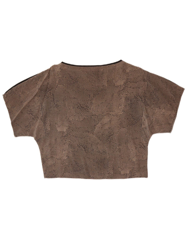 Vintage Dame Crop Bluse Top UK 14 Medium Brown Spotted Silke