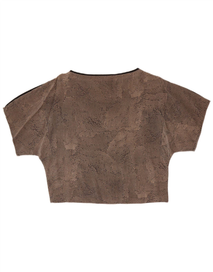 Vintage Dame Crop Bluse Top UK 14 Medium Brown Spotted Silke