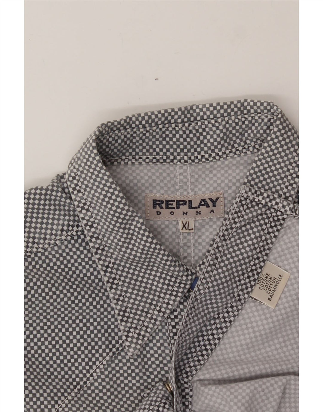 REPLAY Womens Shirt UK 18 XL Grey Geometric Cotton Vintage Replay and Second-Hand Replay from Messina Hembry 