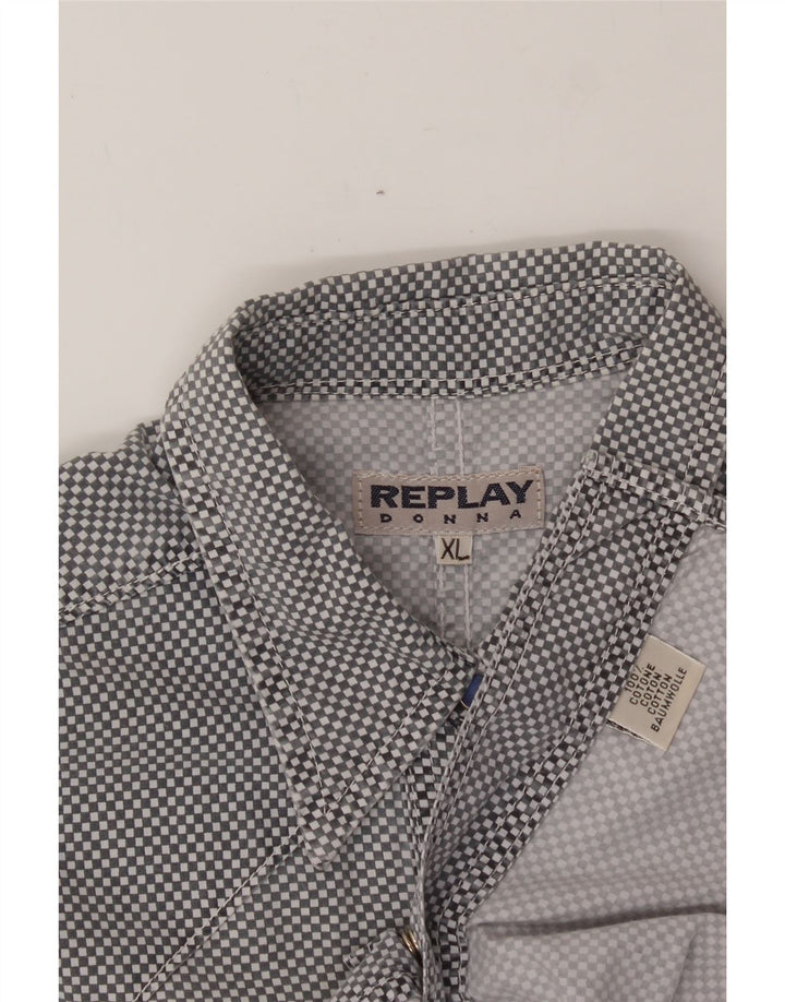 REPLAY Womens Shirt UK 18 XL Grey Geometric Cotton Vintage Replay and Second-Hand Replay from Messina Hembry 