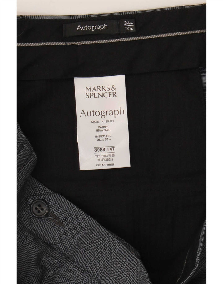 Marks & Spencer Herre Autograph Suit Bukser W34 L31 Blue Houndstooth