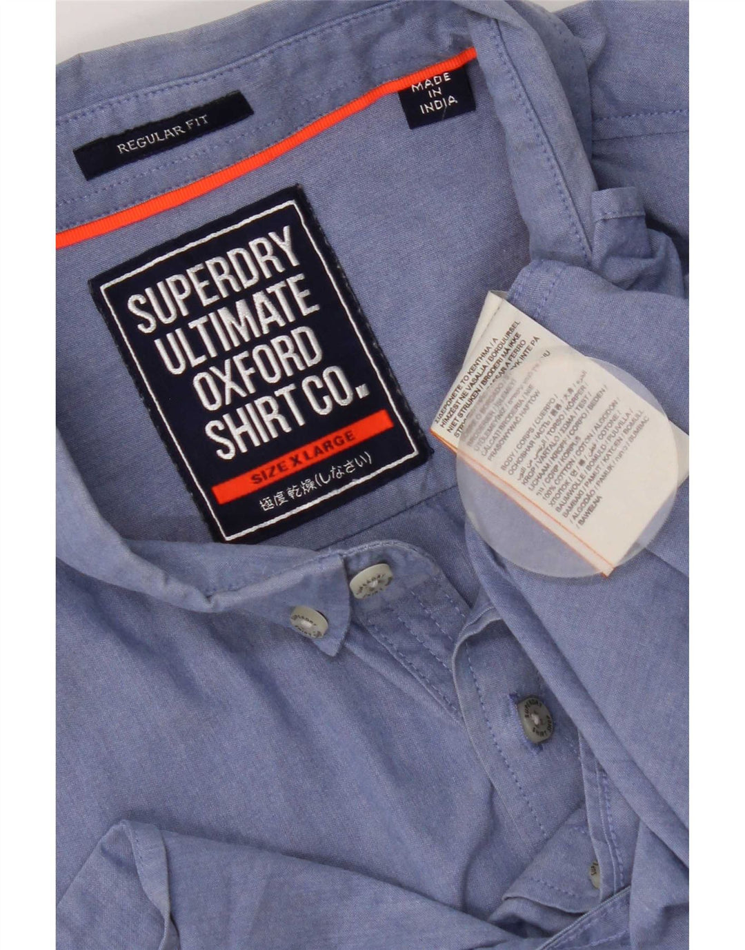 Superdry kortærmet skjorte med normal pasform til kvinder XL blå bomuld
