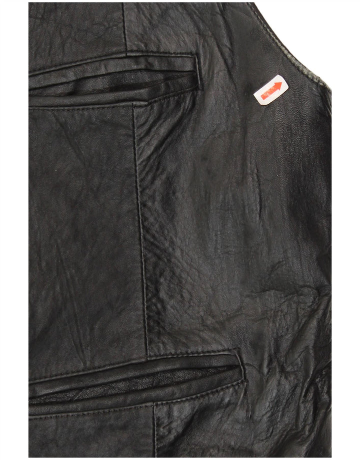 VINTAGE Mens Leather Waistcoat Large Black