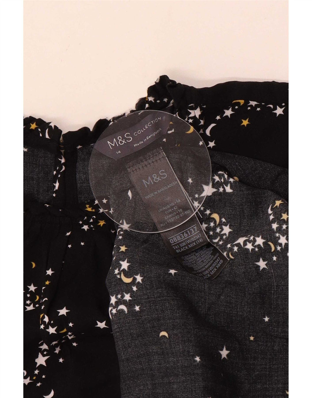Marks & Spencer kvinders abstrakt mønster bluse Top UK 14 Large Black
