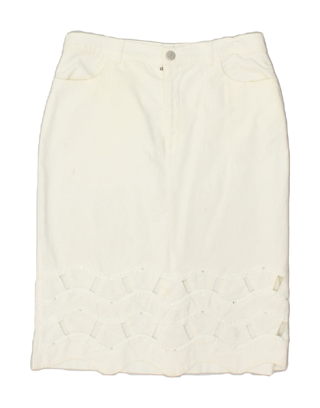 AQUA Womens Denim Skirt W30 Medium White | Vintage Aqua | Thrift | Second-Hand Aqua | Used Clothing | Messina Hembry 