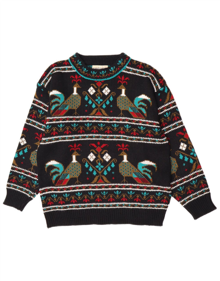 Contempo Herre abstrakt mønster rund hals sweater lille sort nyhed