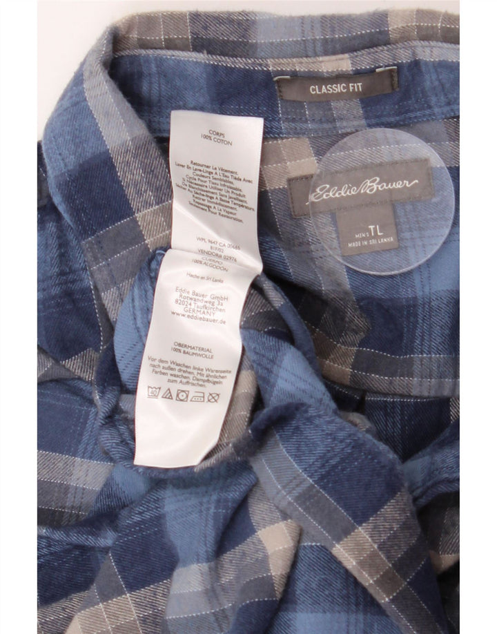 EDDIE BAUER Herre Classic Fit Flanelskjorte Stor blå ternet bomuld