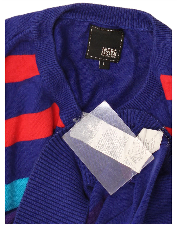 Jack & Jones Herre V-hals sweater Stor blå stribet bomuld