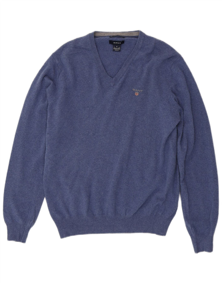 Gant Herre V-hals sweater mellemblå uld