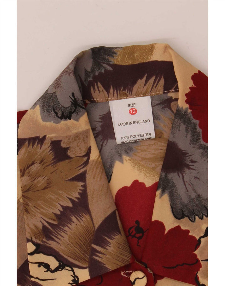 Vintage dameskjortebluse UK 12 Medium Multicolored Floral Polyester