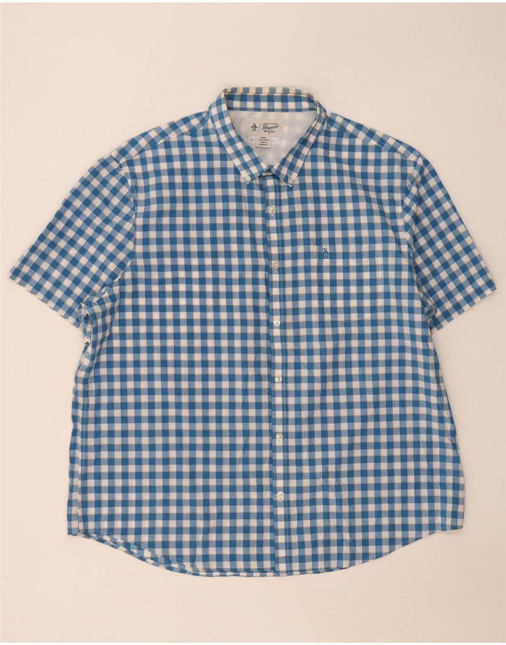 Penguin Herre kortærmet skjorte 3XL Blå Gingham