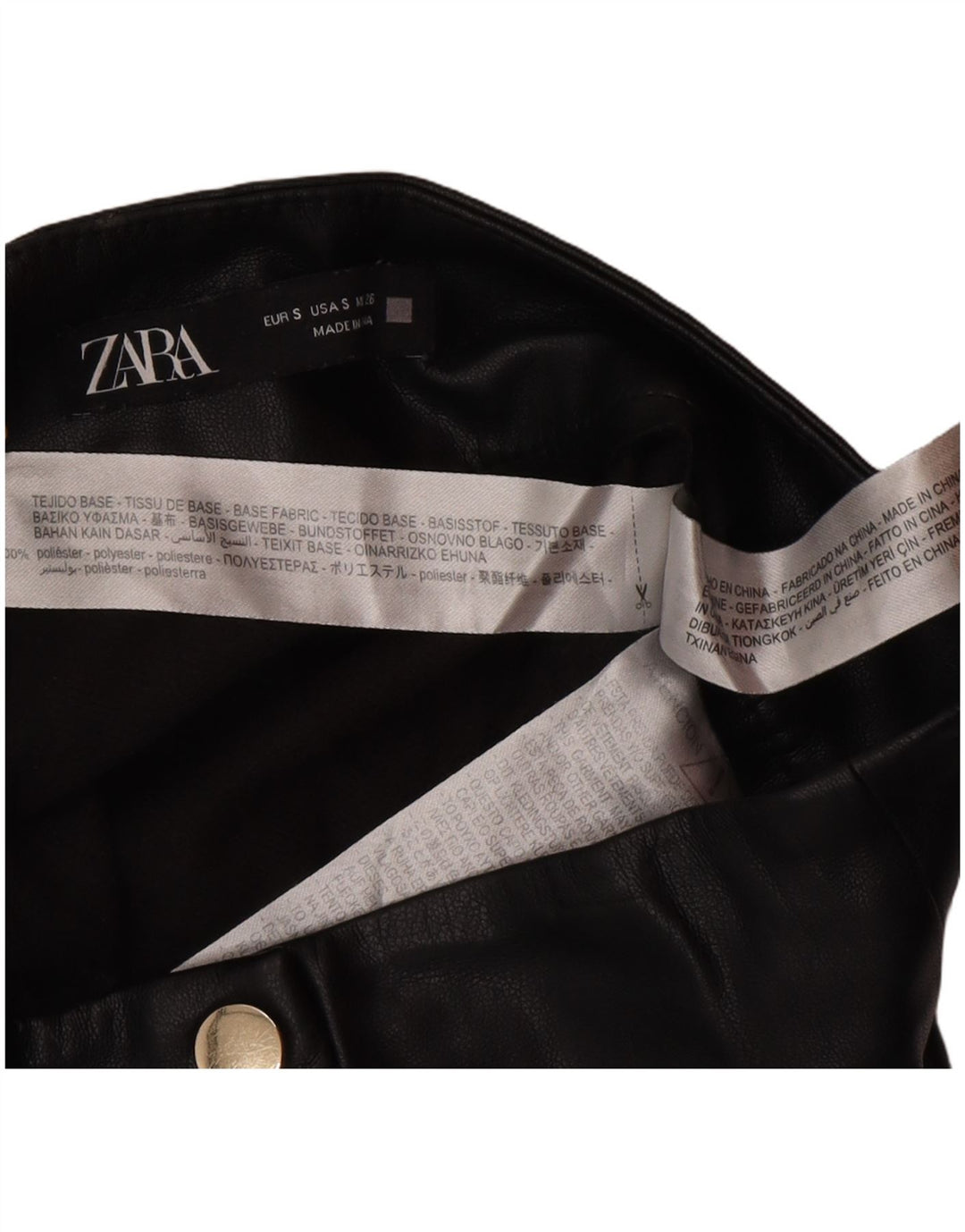 Zara Dame imiteret læder Mini-nederdel Lille W26 sort polyester