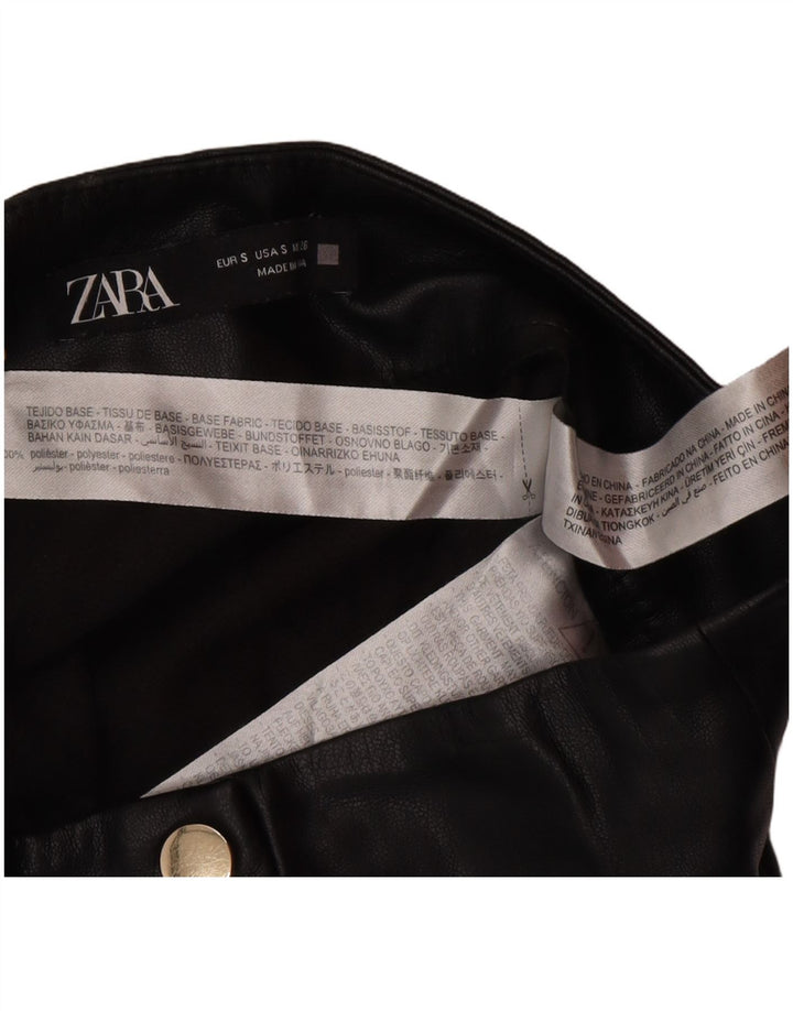 Zara Dame imiteret læder Mini-nederdel Lille W26 sort polyester