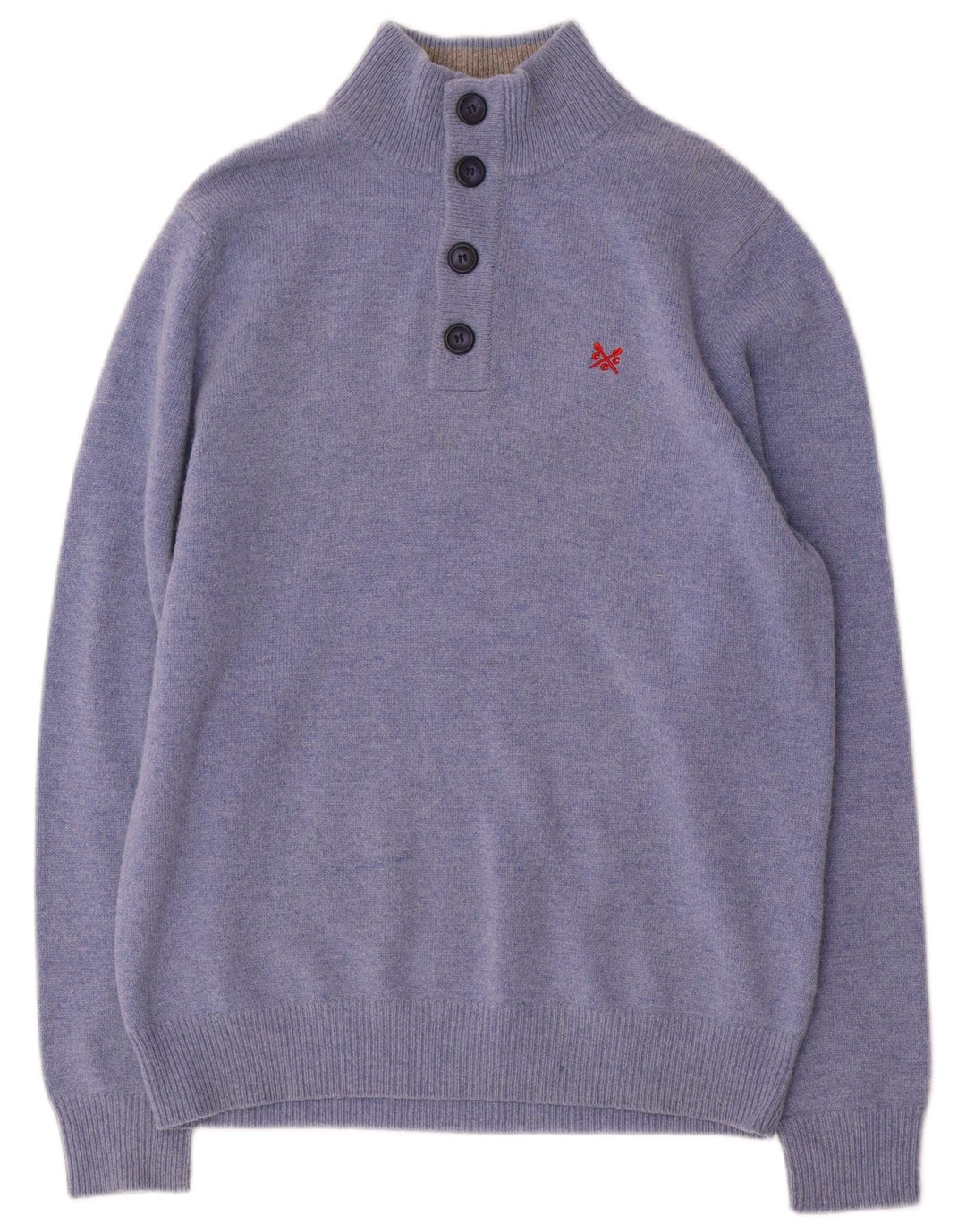Besætningstøj Herre Button Neck Jumper Sweater Medium Blue Wool