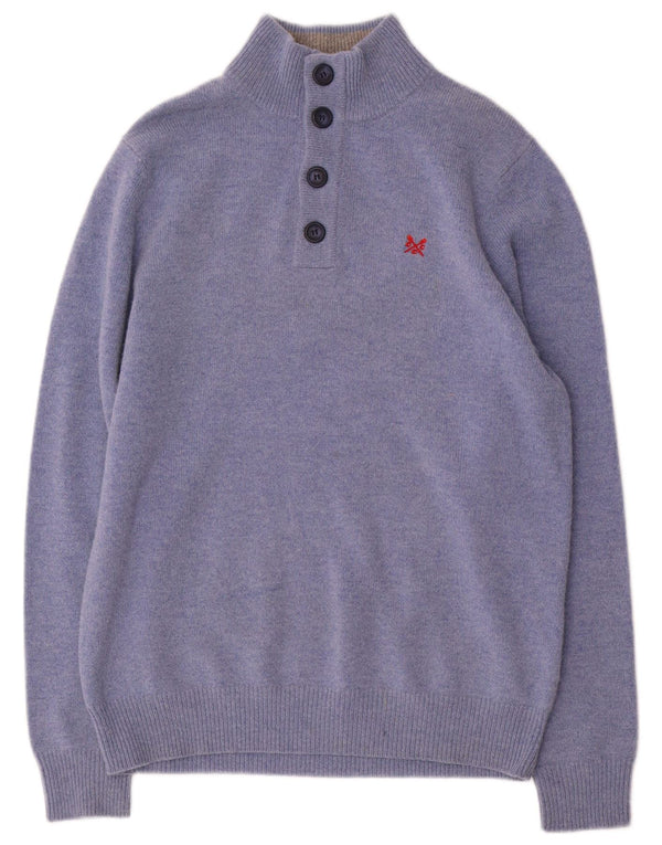 Besætningstøj Herre Button Neck Jumper Sweater Medium Blue Wool