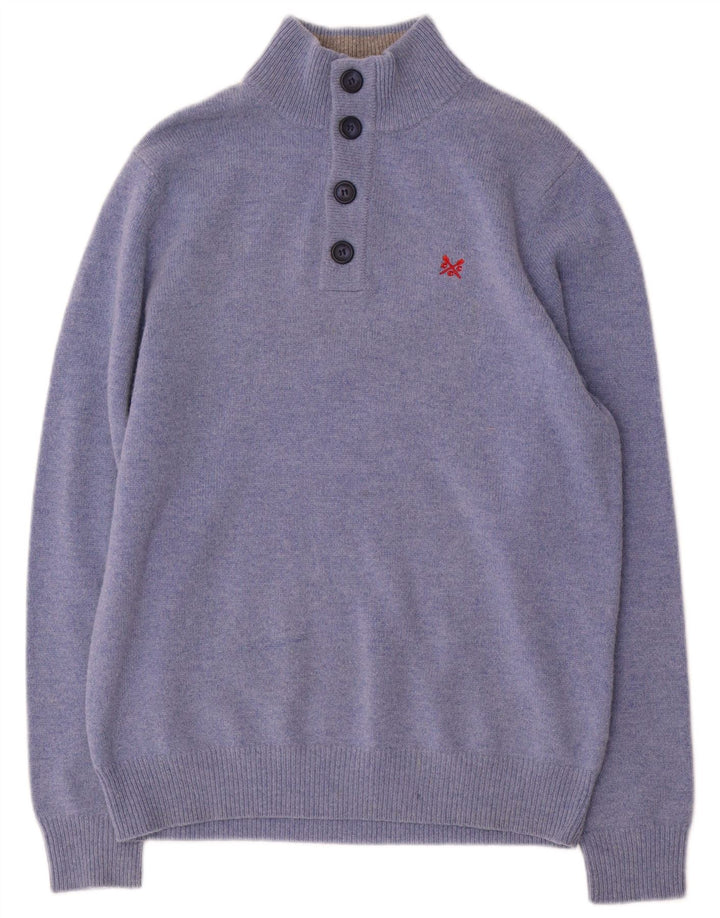 Besætningstøj Herre Button Neck Jumper Sweater Medium Blue Wool
