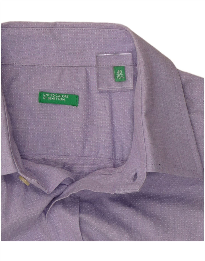 BENETTON Herreskjorte str. 40 15 3/4 Medium Lilla Plettet