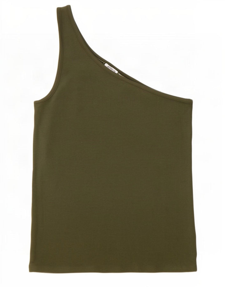 Marks & Spencer Dame One Shoulder Top UK 12 Medium Khaki Cotton