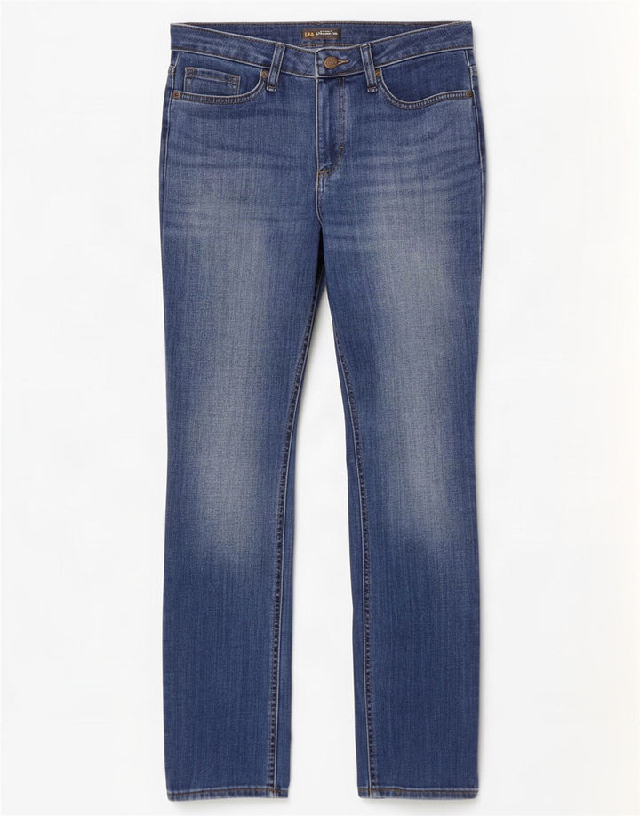 Lee Womens Mid Rise Regular Fit Straight Jeans US 8 Medium W32 L30 Blue