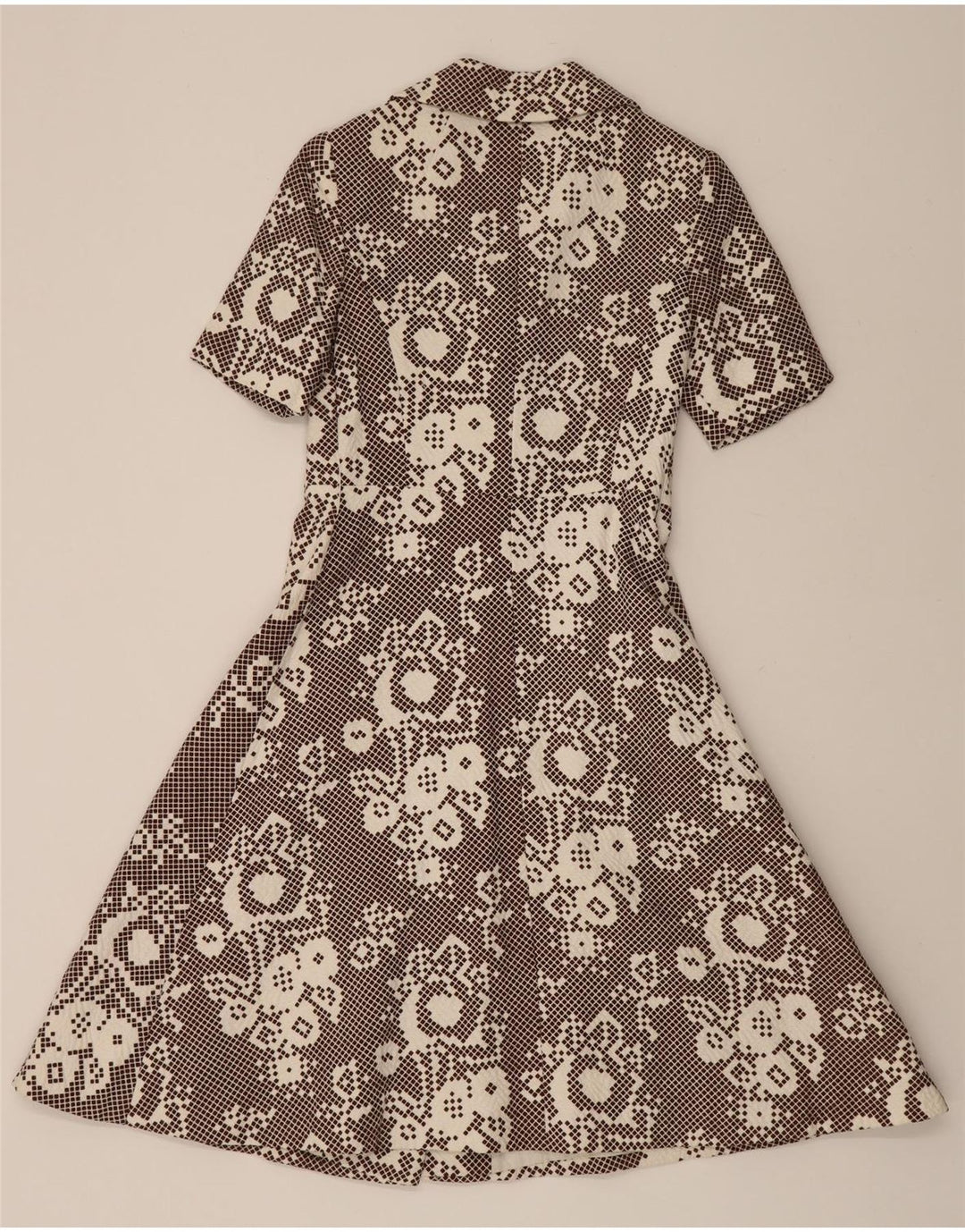VINTAGE Womens A-Line Dress UK 12 Medium Brown Geometric Vintage Vintage and Second-Hand Vintage from Messina Hembry 
