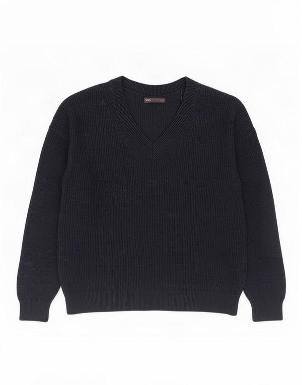 Marks & Spencer Mens V-Neck Jumper Sweater Large Navy Blue Cotton