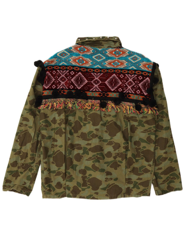 Zara Womens Oversized Military Jacket UK 6 XS Khaki Camouflage Cotton