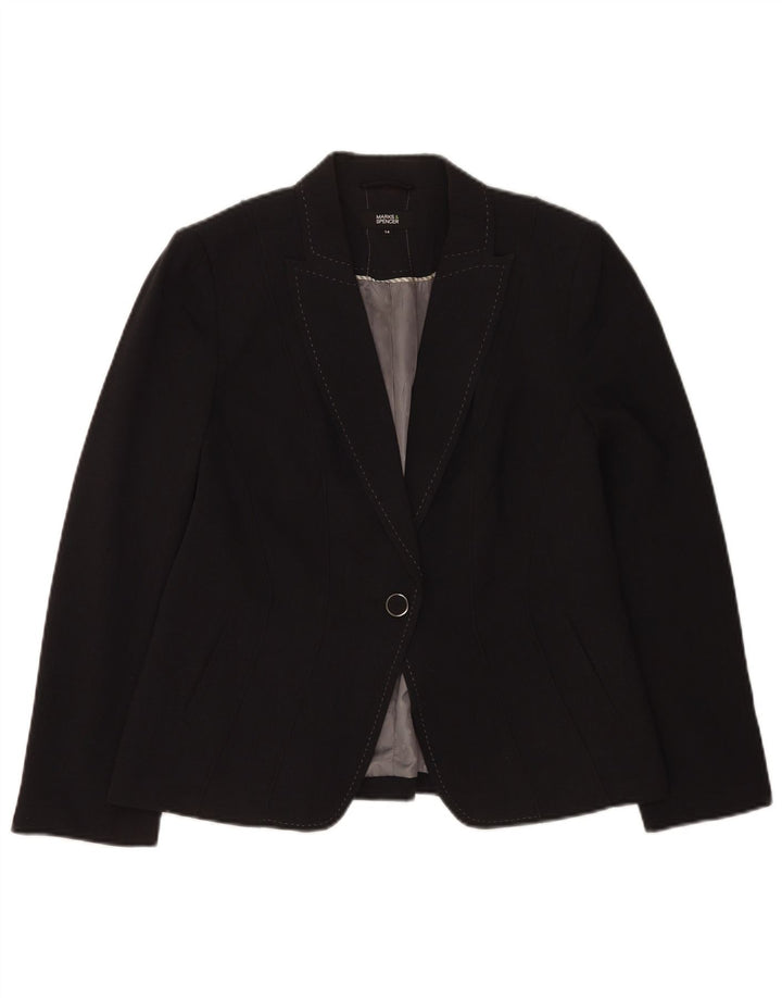 Marks & Spencer Dame 1-knaps blazerjakke UK 14 Stor sort polyester
