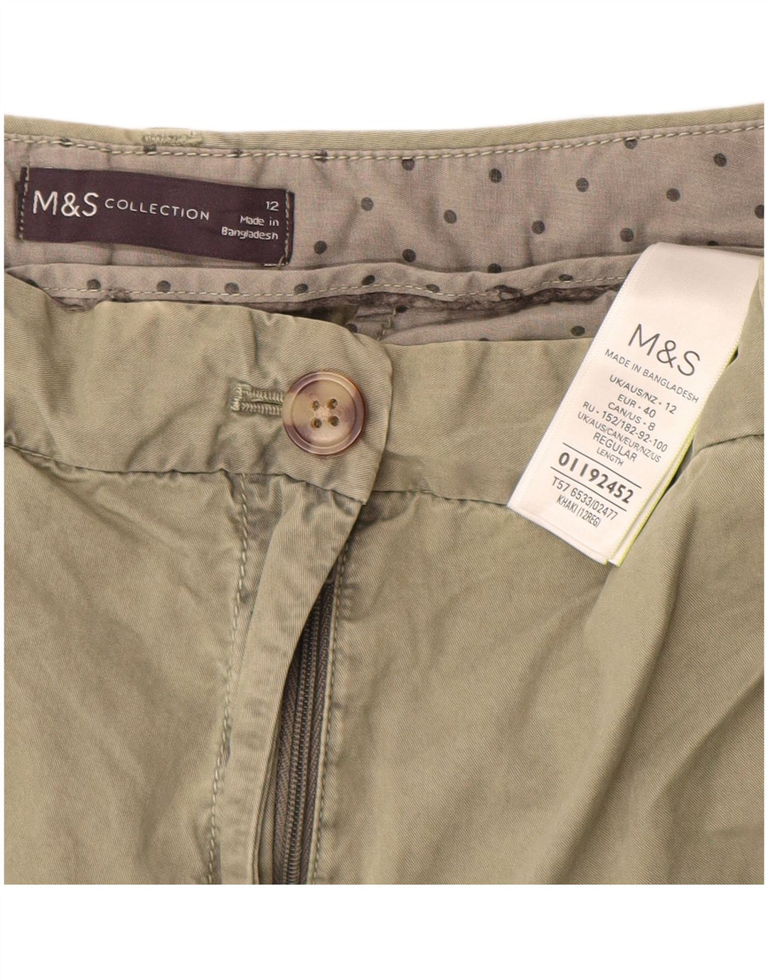 MARKS & SPENCER Slim Chino-bukser til kvinder UK 12 Medium W30 L28 Khaki