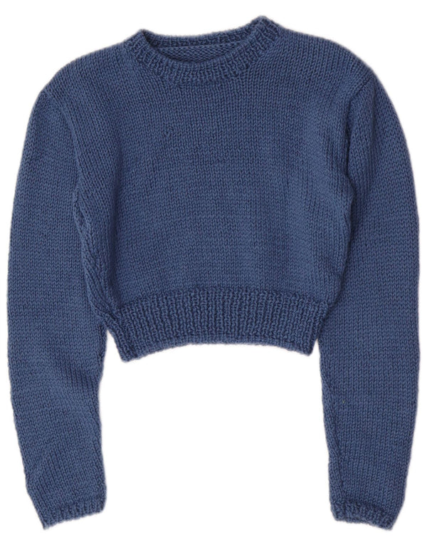 Vintage Dame Crop Boat Neck Jumper Sweater UK 8 Small Blue