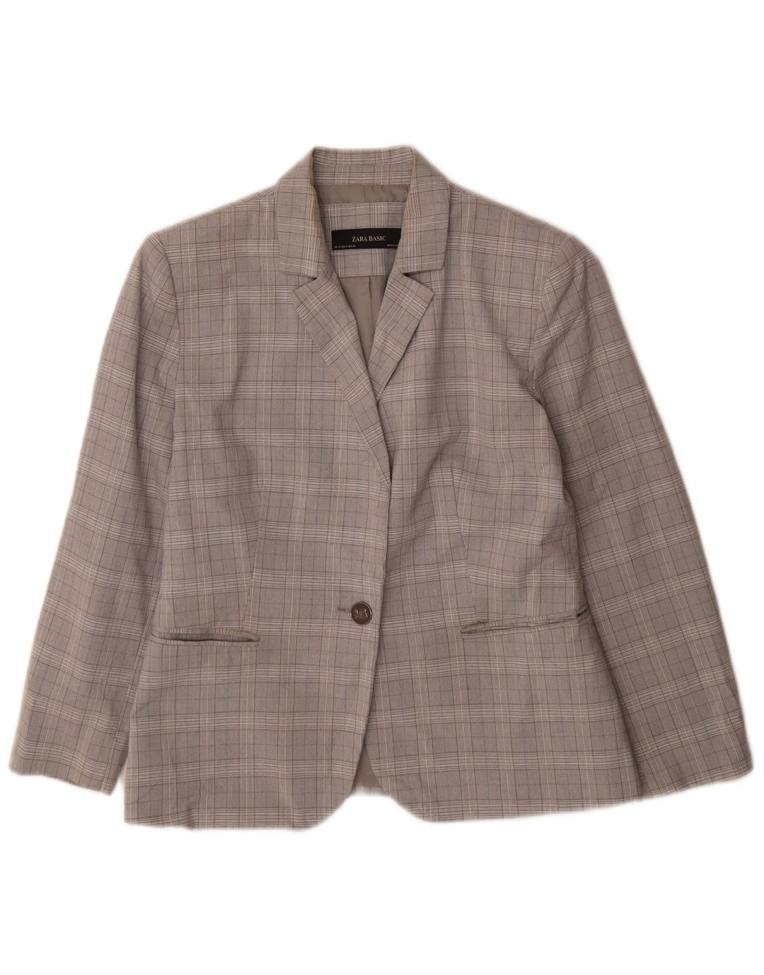 Zara Dame 1-knaps blazerjakke EU 40 Medium Grey Houndstooth