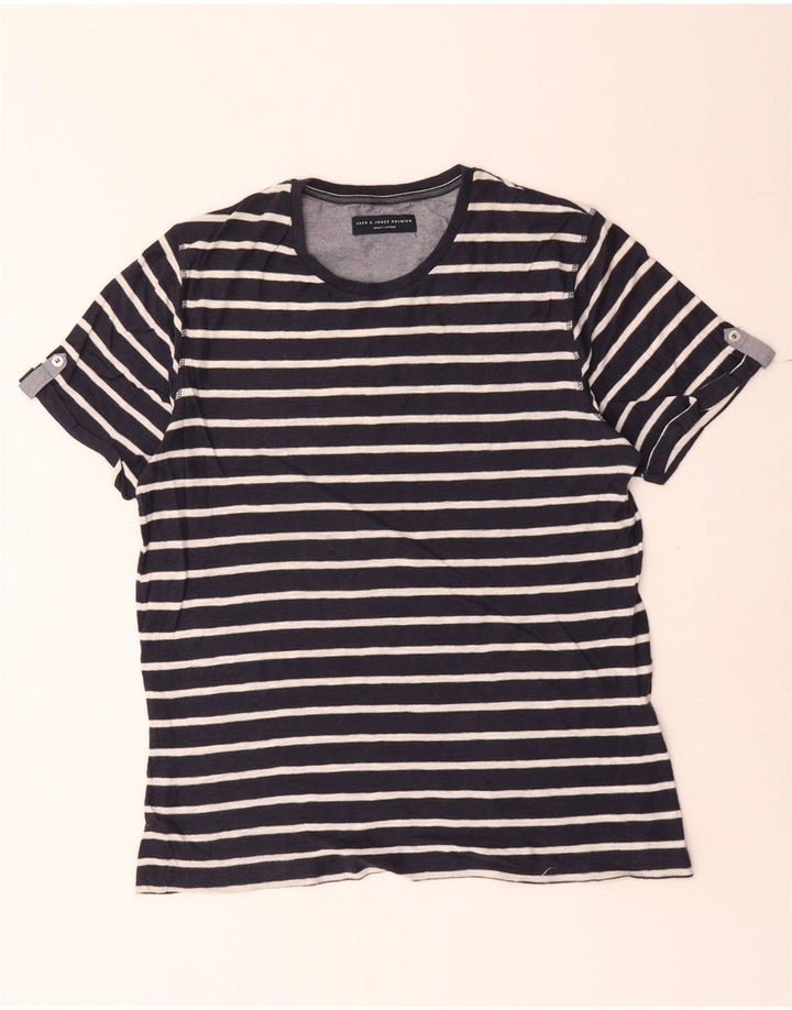 Jack & Jones Herre T-Shirt Top Stor Marineblå Stribet