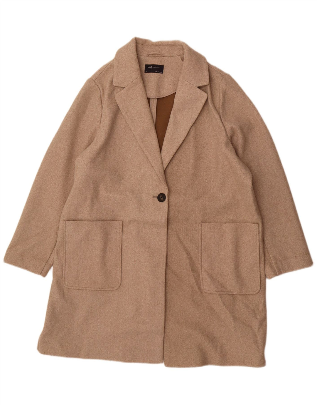 Marks & Spencer Dame Overfrakke UK 20 2XL Beige Polyester