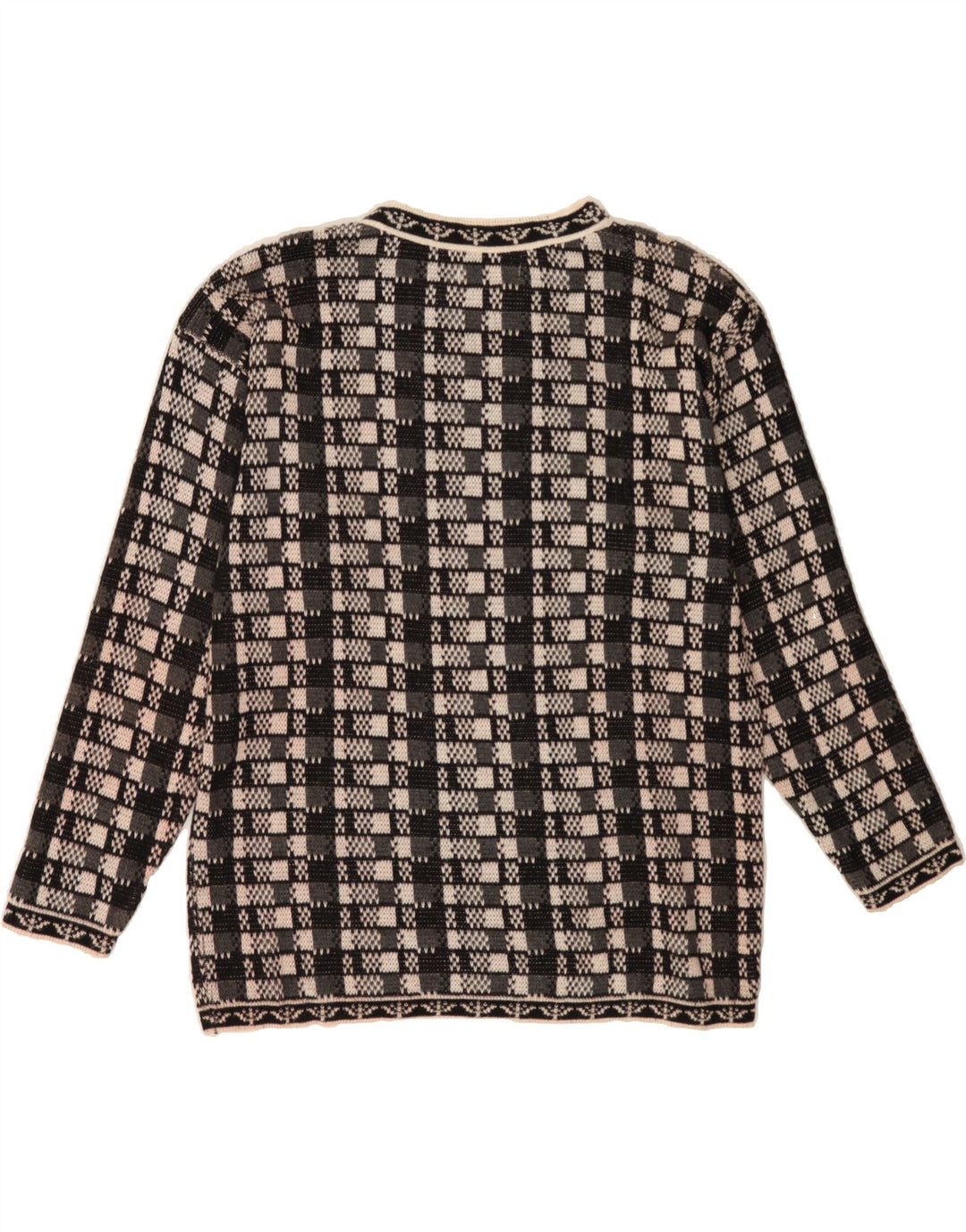 VINTAGE Mens Crew Neck Jumper Sweater Large Black Geometric Vintage Vintage and Second-Hand Vintage from Messina Hembry 
