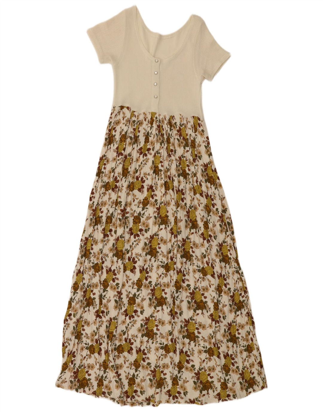 VINTAGE Dame Maxi Kjole UK 4 XS Off White Floral