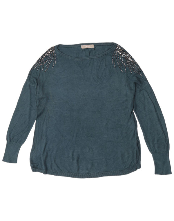 Oasis Dame Oversized Boat Neck Jumper Sweater UK 10 Small Blue Viscose