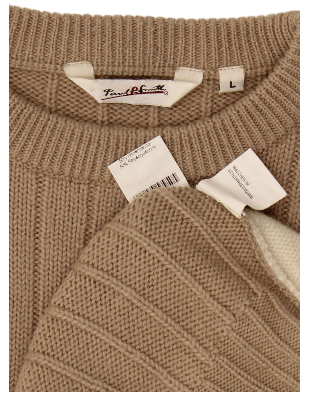 Paul Smith Herre Crew Neck Jumper Sweater Stor Beige Colourblock Uld