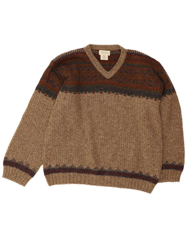 St John's Bay Herre V-hals sweater Medium Beige Fair Isle Wool