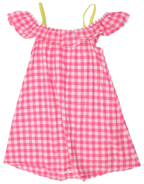 Benetton Girls Off Shoulder Kjole 8-9 år Large Pink Gingham Cotton