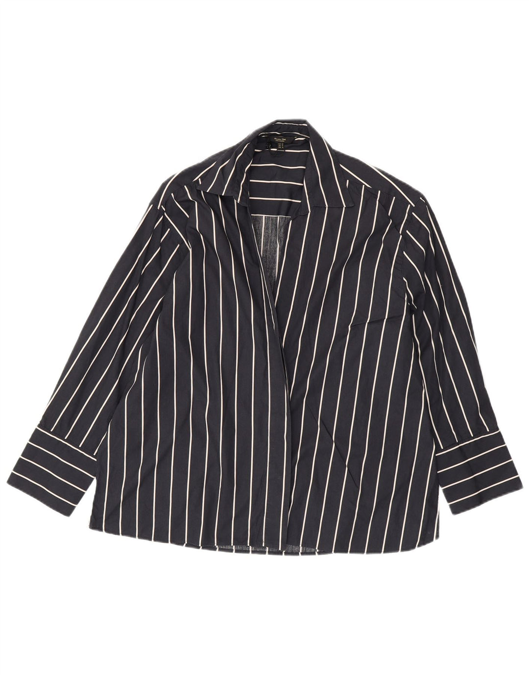 MASSIMO DUTTI Dame Cardigan Top UK 14 Mellem marineblå stribet bomuld