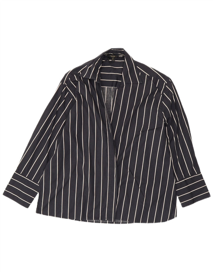 MASSIMO DUTTI Dame Cardigan Top UK 14 Mellem marineblå stribet bomuld