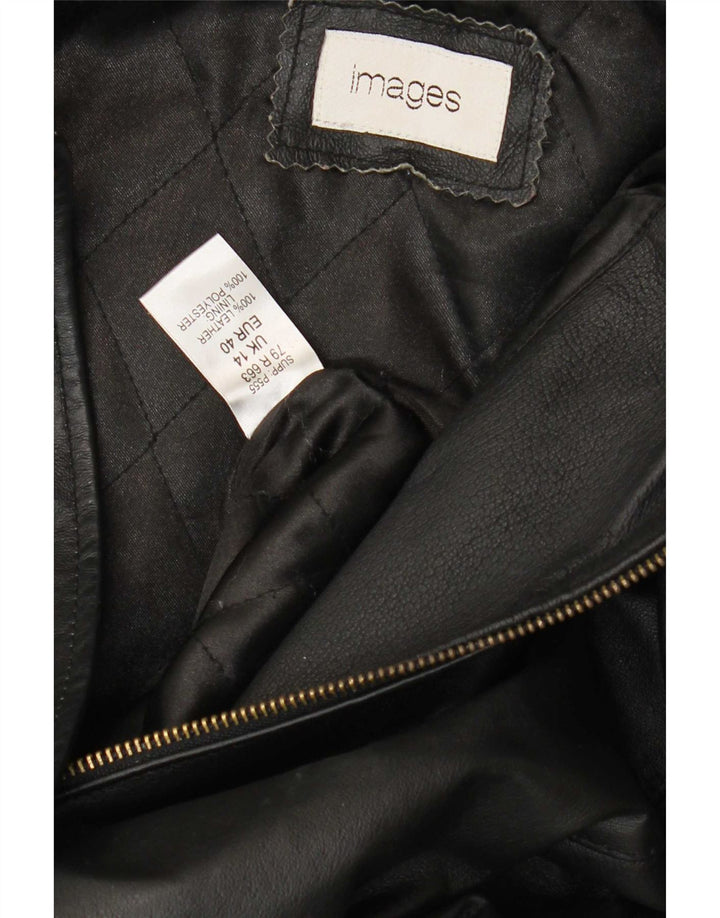 Vintage læderjakke med hætte til kvinder UK 14 Medium Sort